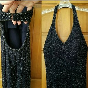 Fully beaded navy blue formal dress